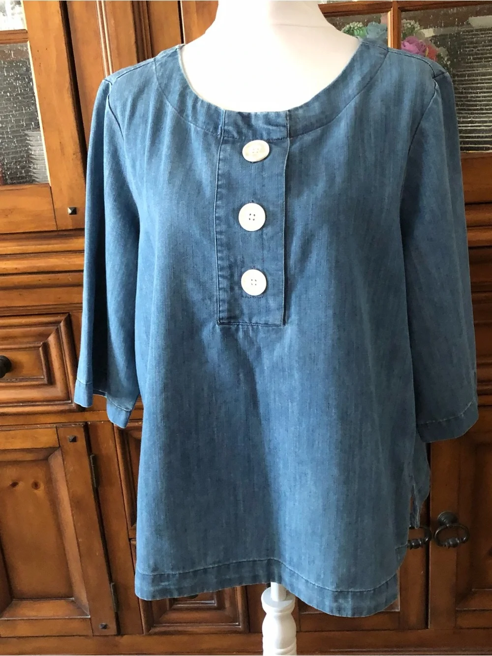 EUC Martha Stewart Blue Denim-Style Button Front Tunic